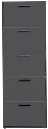 SAM Schuhkipper in Anthrazit - Praktisches Schuhregal Schuhschrank zur platzsparenden Aufbewahrung von Schuhen - 59 x 169 x 17 cm (B/H/T) | Platzsparender Schuhschrank mit 5 Klappen, schwarzen Stangengriffen, geräumiger Oberboden für Dekoration, Aufbewahrung Schuhe