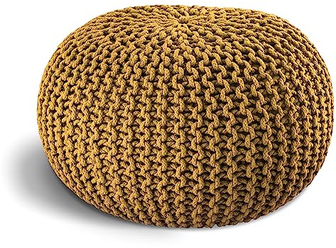 ELYFLAIR® handgefertigter Strickhocker Ø 55cm o. Ø 45cm I Sitzpouf Sitzpuff Bodenkissen Sessel Kissen Sitzhocker Sitzsack - mit eleganter Grobstrick-Optik - Dekoration Interieur (Gelb, Ø 45cm)