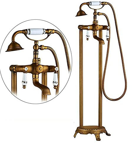 Set doccia Rubinetto per vasca Rubinetto per vasca da bagno in nichel spazzolato da appoggio Rubinetto per vasca con doppia maniglia a pavimento Rubinetto per lavabo per vasca da bagno in ottone