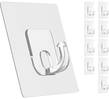Latoxcaa Large Adhesive Hooks, 10 Pack Heavy Duty Utility Hooks for Hanging 33lb, Damage Free Sticky Hanging, No Trace Self-Adhesive Wall for Kitchen Bathroom Office Multiple Uses