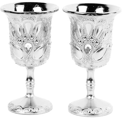 djgkENVQ Verres à vin, Lot de 2 verres à calice vintage en argent, verres à gobelet royal, verre à cocktail, verre à vin rétro en métal léger et exquis for la maison et le bar