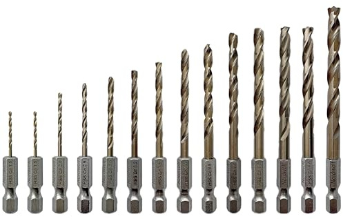 NordWolf Juego de 14 brocas métricas de cobalto para acero inoxidable y metales duros, con vástago hexagonal de 1/4 pulgadas para portabrocas rápidos y destornilladores de impacto, tamaños de 1,5 mm a