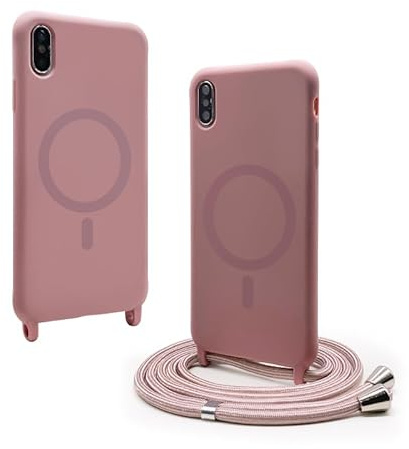 CUZZCASE Silikon Schutzhülle kompatibel mit iPhone XS MAX(6.5),Kabellosem Laden,Silikon Stylische Verstellbarer Halskette Handyhülle-Lotus Farbe