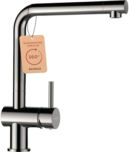 SCHOCK Robinet de cuisine EPOS aspect acier inoxydable - Robinet haute pression avec bec fixe et raccords standard