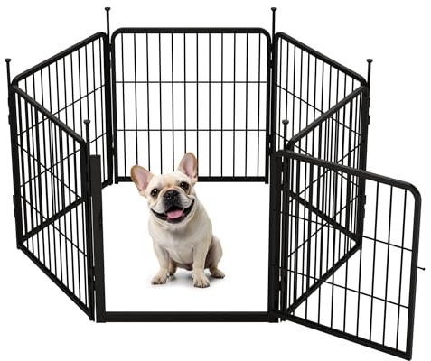 SunsGrove Dog Playpen with Wider Door, 60 cm 6 Panels Heavy Duty Dog Pen, Anti Rust Dogs Fence, Easy Insert into Soil, Pet Playpen for Yard RV Camping, Black