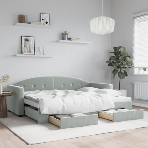 Xichuzi Tagesbett Ausziehbar mit Schubladen Hellgrau 80x200 cm Samt, Schlafsofa, Daybed, Bettsofa, Sofa Bed, Sofabett, Schlafcouch, Jugendbett, Bettgestell, Bettcouch - 3197342