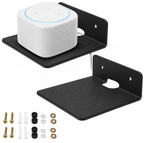 TRINENOX Small Speaker Wall Mount with EVA Pad, 4.25 in Metal Speaker Shelf | 3mm-thick black metal shelf for Bluetooth speakers, webcams, baby monitors, Echo Dot,Clocks,Small Statues and smart devices