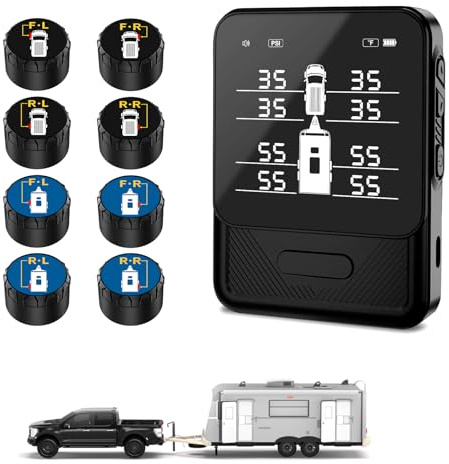 B-Qtech Tire Pressure Monitoring System TPMS w/8 Sensors Real Time Monitor Pressure/Temperature Alert Smart Monitoring for Car/Truck/RV/Trailer/Camper(0-108 PSI)