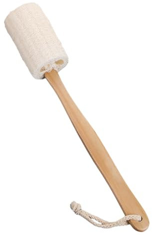 Loofah Back Brush – Natural Scrubber | Long Handle Shower Brush | Gentle Skin Exfoliator for Elderly, Wooden Handle Bath Accessory, Back Scrubber for Seniors