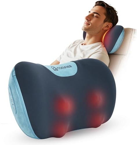 COMFIER Masajeador Shiatsu, cojín de masaje para cuello, hombros y espalda, masajeador de espalda con cabezales de masaje giratorios con función de calor, regalo para hombres y mujeres