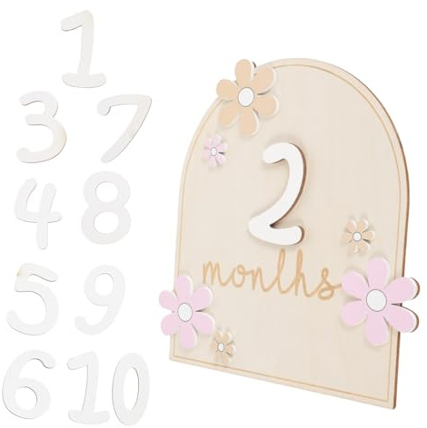 Holz Memorienschild 1 Satz für Babys Erstes Jahr und Erinnerungen | Dekorative Scheibe, Hübsch Gestaltet, für Eltern und Kinder, als Geschenkset für Neugeburten und Fotos