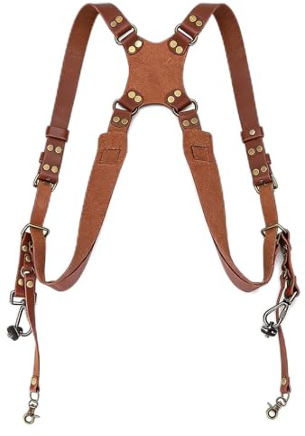 Majatou Tracolla per fotocamera per 2 fotocamere, cinghie per fotocamera, in pelle, doppia tracolla, accessori fotografici per fotocamere DSLR, tracolla regolabile in pelle doppia per fotocamera