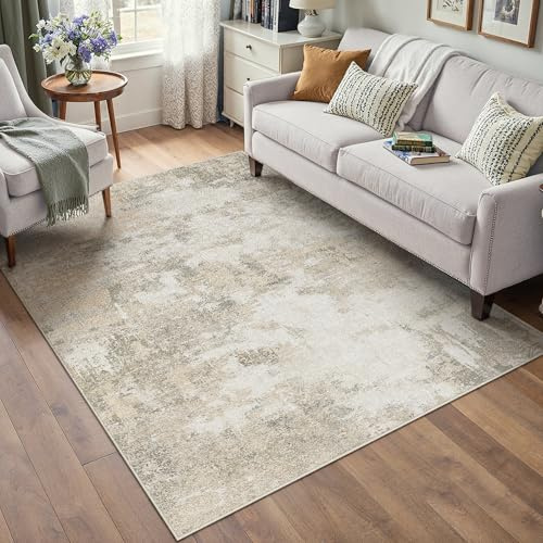 PureCozy Tappeto Salotto Moderno Astratto Tappeti Camera Da Letto, 120x180 cm Tappeto Vintage Corridoio Antiscivolo Lavabile Pelo Corto per Soggiorno,Cucina, Ufficio, Interno,Beige