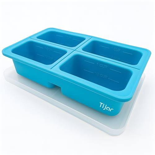 TIJAR Silicone Freezer Tray with Lid, 4 x 250ml Compartments for Meal Prep, Soup & Sauce Storage