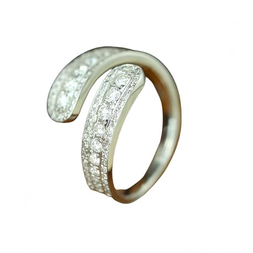 LCDIUDIU Sterling Silver Rings for Women,Spoon Ring for Women Girls Sparkle Stacking Cubic Zirconia Thumb Band Expandable Statement Engagement Promise Wedding Band with Her