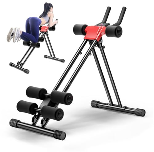Abs Workout Equipment | 5-Speed Adjustable Ab Trainer Machine for Home Gym | Foldable Strength Training Exercise Equipment w/LCD Monitor | Full Body Workout | Knee Protection