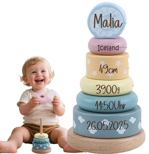 Generico Torre di impilamento in legno personalizzata，Torre Impilabile bambini giocattolo Giochi Legno ，Giochi Bambini 1 anno Torre impilabile Torre Anelli decorazione della stanza dei regalo bamb