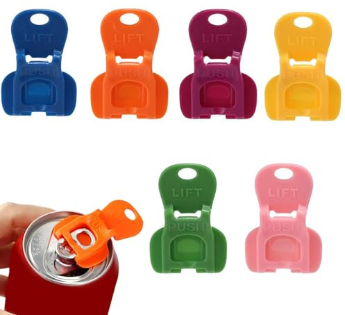 Chtaoxin 6Pcs of Colorful Manual can openers with Protective Covers, for Opening and Protecting Beverages, soda, and Beer, Plastic Ring Pull can Opener aid, Suitable for picnics, Parties, and Camping