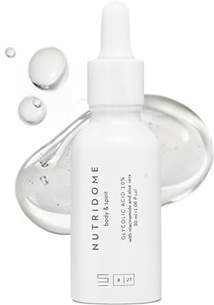 Nutridome Ácido glicólico 10% de aloe y niacinamida sérum – Exfoliante con ácido glicólico, suero facial brillante, regenerador y equilibrador – 30 ml