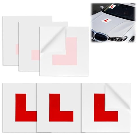 Lethra Pack of 6 L Plates Sticker, Reusable Self Adhesive L Plates with 3 Self Adhesive L Sticker and 3 Electrostatic L Plates, Waterproof Learner Plates for Learner Drivers(180 x 180 mm)