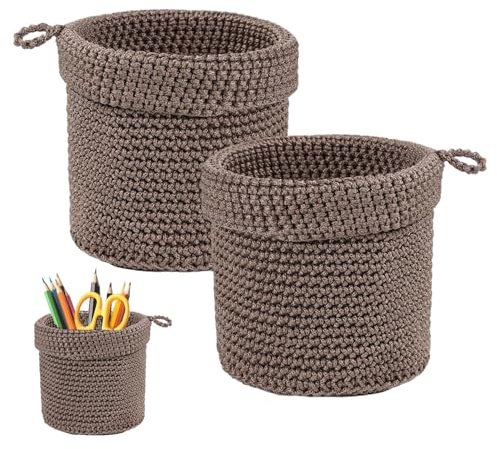Aufbewahrungskörbe Mit Griff, Hängekorb, Aufhängen Baumwolle Gewebter, Hängekorb Bad Und Küche, Aufbewahrungskorb Wandkorb Korb Für Gästehandtücher Aus Baumwollseilen (Grau) (Braun)