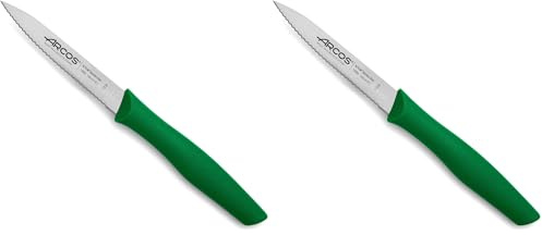 Arcos Serie Nova - Spelucchino Coltello per sbucciare Serrato - Lama Acciaio Inossidabile Nitrum 100 mm - Manico Polipropilene Colore Verde (Confezione da 2)