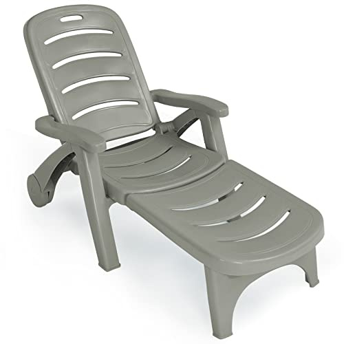COSTWAY Sonnenliege mit Rollen, umbaubare Gartenliege/Gartenstuhl, klappbarer Liegestuhl mit 5-Fach Verstellbarer Rückenlehne, wetterfeste Klappliege für Terrasse, Garten, Strand