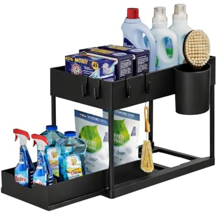 Venteo - Organizador para armario de cocina, armario de cocina, armario de almacenamiento, mueble de baño doméstico, armario de cocina, color negro