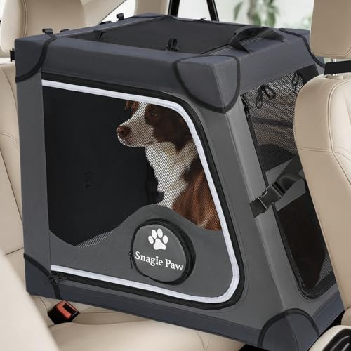 Snagle Paw Faltbare Transportbox,Stabiler Transportbox Hund Rückbank mit Kopfstützen-Gurt, Metallrahmen Reisebox für die Autorückbank für Mittel/große Hunde, Hundebox Mit Netztüren & Weiche Polsterung
