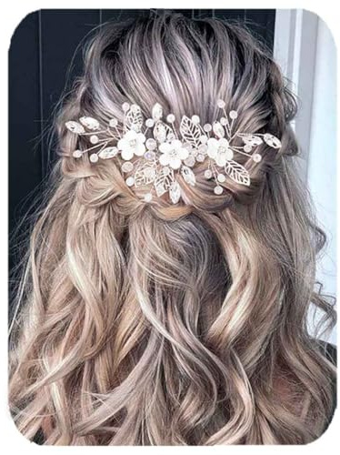 Atigy Blumen-Hochzeits-Haarranke, Kristall, Braut-Haarstück, silberfarben, Hochzeits-Haarschmuck für Damen (Silber)