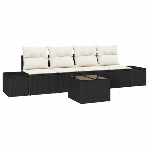 pokgdf Modulares Rattansofa für den Außenbereich als 5-teiliges Garten Sofaset aus Poly Rattan mit Kissen und wetterfeste Gartenmöbel mit höhenverstellbarem Tisch