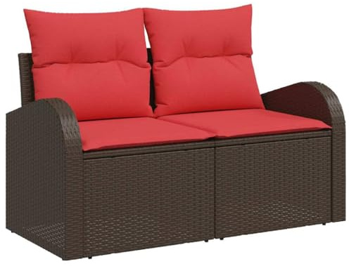 Foknhdi Gartensofa Braun 2-Sitzer Poly-Rattan Sofa modern 124 x 62 x 85 cm Lounge-Sofa wetterbeständig Lounge-Möbel Sitzbank für Garten Terrasse Balkon Outdoor