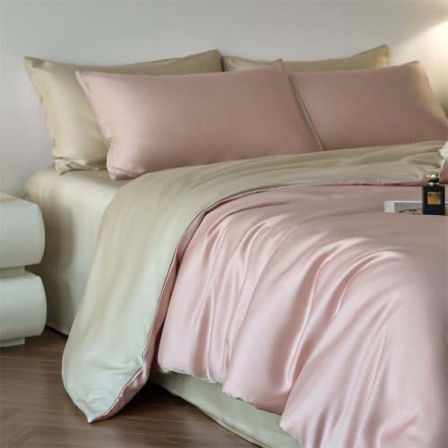 Jnkiquii Queen size kylande satin sängkläder set – 4-delat sänglinne, silkeslen mjuk skrynkelbeständig mikrofiber, inkluderar 1 påslakan, 1 lakan och 2 örngott för sovrum