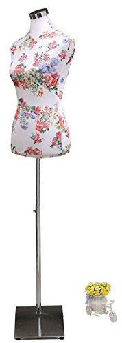 Loywe Maniquí Busto Femenino de Señora, Soporte de Ropa, Exhibición de Escaparate, Ajustable de Altura, Base de cuadrada metal, Blanco y Rosa Gr.36/38 LW6028