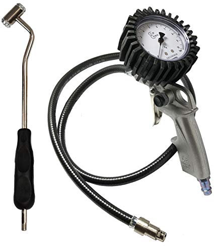 HVG Reifendruckprüfer geeicht mit Patentstecker und Tankstellenstecker im Set