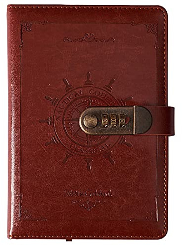 NectaRoy Retrò Vintage Pirate tema PU pelle Diario Taccuino con Bloccare, Creative Retrò con una Password Lucchetto a Combinazione per Notebook Diario, Proteggi la tua Privacy (14x20x2.8cm, Marrone)