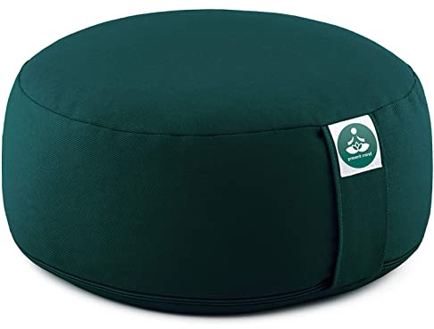 Present Mind Meditationskissen Rund Sitzhöhe 16cm Hoch Made in EU - Zafu Yoga Kissen für Yin Yoga mit 100% natürlicher Baumwolle Füllung - Sitzsack Meditation mit abwaschbarem Bezug Grün