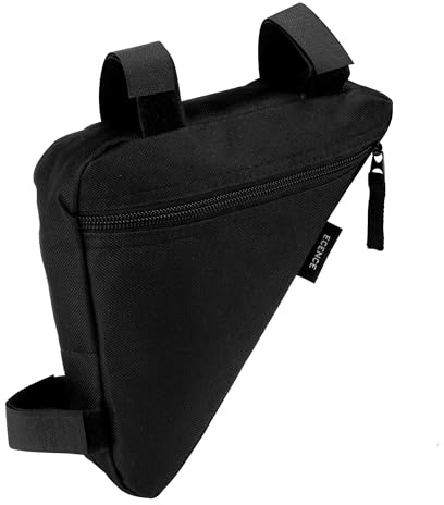 ECENCE Borsa per biciclette telaio impermeabile per documenti kit di riparazione Attacco al telai con chiusura a strappo Borsa in nylon nera Borsello da sella sellino triangolare con chiusura zip