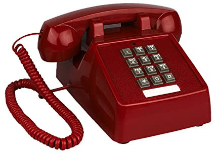 TelPal Landline Phones for Home Office Hotel School Corded Single Line Heavy Desktop Basic Telephone for Seniors Retro Classic Old Fashion Movie Decor Telephones with Loud Metal Bell Ringer (Red)