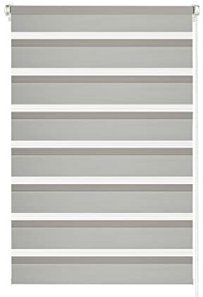 GARDINIA Doppelrollo Shaun zum Klemmen und Kleben, Duo-Rollo/Seitenzugrollo, Transparente und blickdichte Streifen, Alle Montage-Teile inklusive, Hellgrau, 75 x 150 cm