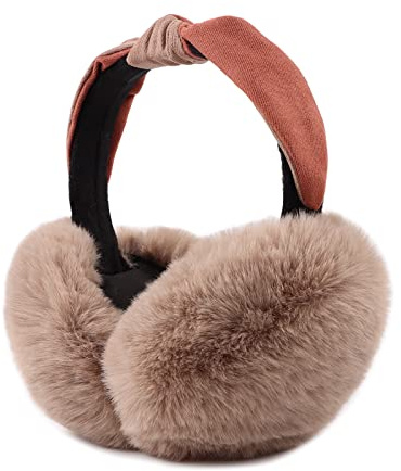 Peecabe Winter Women Earmuffs Faux Fur Girls Ear muffs Warm Unisex Kids Ear Covers Foldable Outdoor Boy Ear Warmers for Women (Khaki Bow)