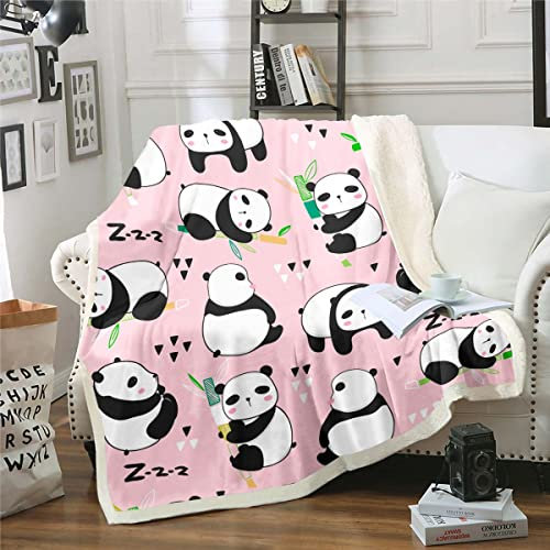 Panda Decke Kinder Mädchen Kawaii Süßer Panda Fleece Decke 150x200 für Jungen Jugend Zimmer Dekor Cartoon Bärentiere Bedruckter Decke Werfen für Bett Sofa Couch Weiche Kawaii Schön Rosa Fuzzy Decke