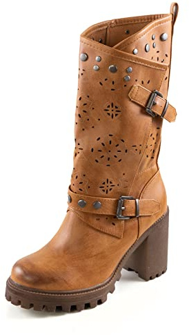 Toocool Bottes Femme Talon Confortable Percé Biker Casual G669, Camel, 38 EU