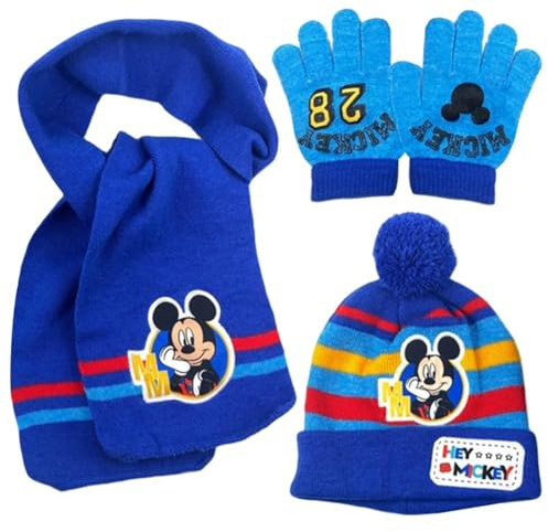 Ksopsdey Minnie Chapeaux Mickey Bonnet et Fille Hiver Hiver Echarpe Ensemble Bonnet，Lot de 3 Accessoires Tricotés Bonnet d'hiver Filles Doux Chapeau Tricoté Chaud Cache-Cou Extensible pour Fille G
