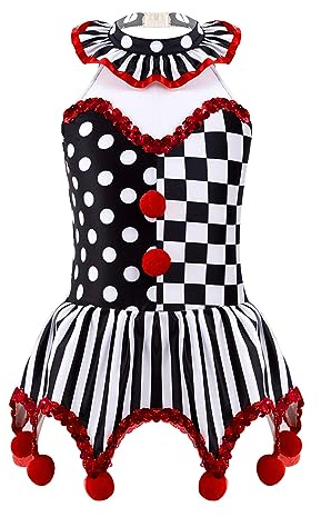 Alvivi Disfraz Payaso Niña Para Fiesta Carnaval Halloween Maillot Lentejuelas de Danza Ballet Maillot de Patinaje Artistico Niña Negro y rojo 7-8 años