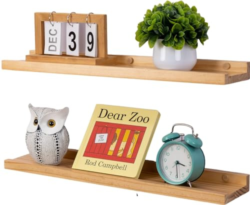 Gieanoo Tavellist trä, set om 2 vägghyllor trä massivt trä svävande hylla rustika trähyllor med läpp liten bokhylla vägg hängande hylla hyllbräda för vardagsrum sovrum 40 x 13 cm
