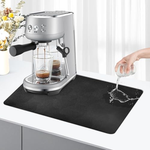 KitchenRaku Kaffemaskin, droppmatta 40 x 50 cm, droppmatta porslin, absorberande torrmatta underlag för kaffemaskin (svart)