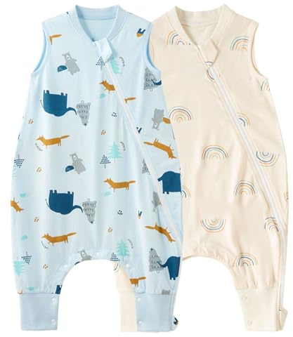Duomiaomiao 2-pack baby sovsäck med fötter, 0,5 tog året runt tecknad pojke sovsäck, barnsovsäck, lämplig för barn i åldern 6 månader till 6 år