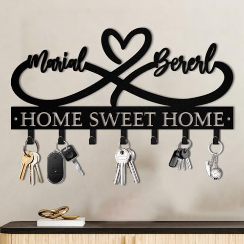 AIFLM Personalisierte Schlüsselhalter für die Wand, Benutzerdefinierte Metall Schlüsselhalter Haken Rack mit Namen, Key Hanger Dekor für Küche, Eingang, Flur, Büro, Tür, Hochzeit Housewarming Geschenk