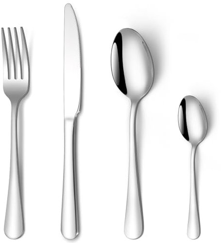 Cutlery Set, HONKKU 16 Pieces Stainless Steel Flatware Set for 4 People, Mirror Polished Tableware Silverware Set with Spoon Knife and Fork Set for Home Kitchen, Dishwasher Safe